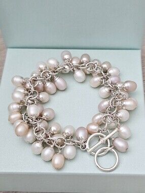 Silpada HTF Sterling Silver Champagne Pink White Pearl Cha Cha Bracelet B1072